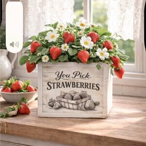 Rustic 5” square  'You Pick Strawberries' Planter box.